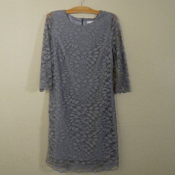 GARNET HILL Lace Shift Dress Scoop Neck Three-Quarter Sleeve Grey Size 10 - Picture 2 of 8